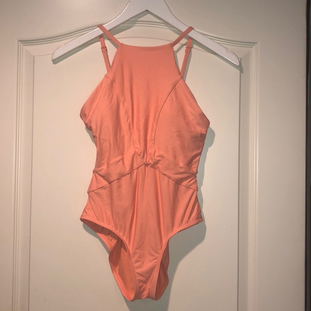 Anthropologie Peach High Neck One Piece Swimsuit